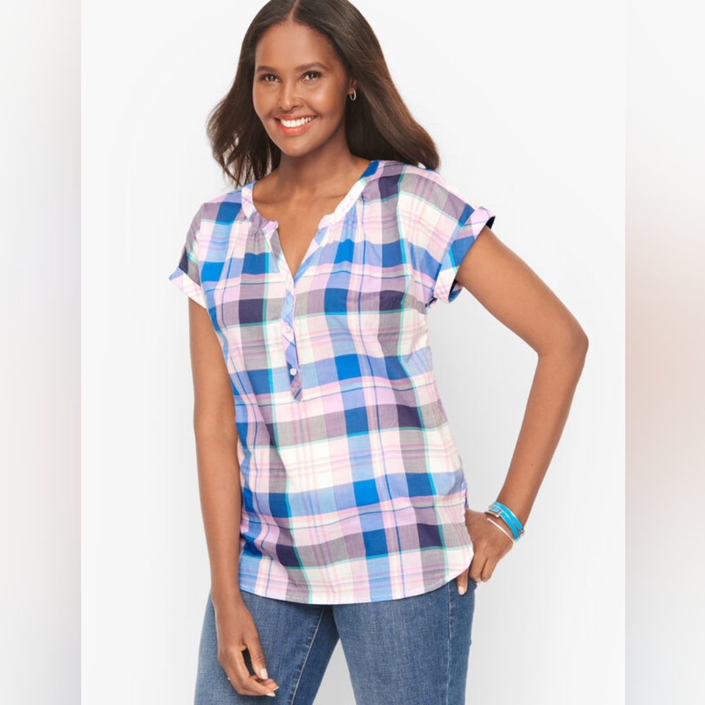 Talbots 1X Plaid Popover